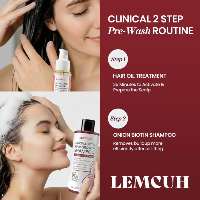 Lemcuh Rosemary Shampoo with Onion & Biotin: Volumizing Shampoo for Thicker-Looking Hair - Smooths Scalp With Tea Tree & Ginger - Thickening Formula Support Hair Regrowth For Women Men 12.5 (12.5 Fl Oz) - Image 4