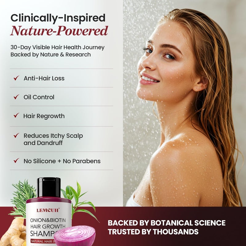Lemcuh Rosemary Shampoo with Onion & Biotin: Volumizing Shampoo for Thicker-Looking Hair - Smooths Scalp With Tea Tree & Ginger - Thickening Formula Support Hair Regrowth For Women Men 12.5 (12.5 Fl Oz) - Image 2