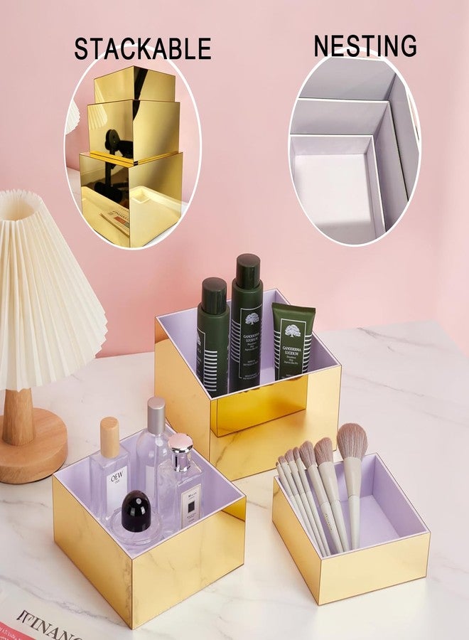 Jolboldy 3 Pcs Gold Acrylic Risers Display Stands, Mirrored Nesting Cube Boxes Pedestal for Figures Collectibles, Jewelry Purse Wallet Showcase Blocks, Buffet Risers Food Display Catering Dessert Cake - Image 5