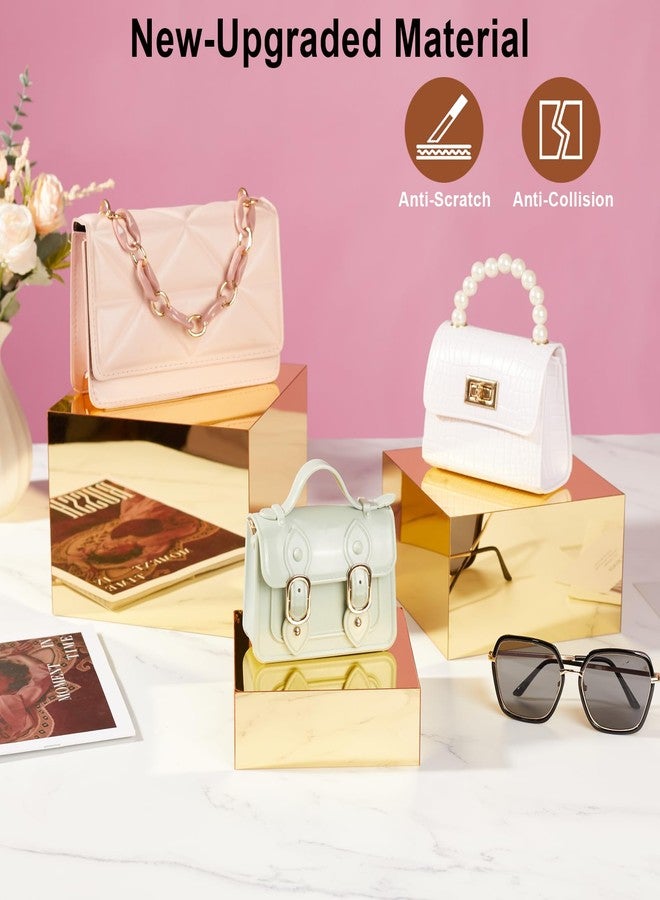Jolboldy 3 Pcs Gold Acrylic Risers Display Stands, Mirrored Nesting Cube Boxes Pedestal for Figures Collectibles, Jewelry Purse Wallet Showcase Blocks, Buffet Risers Food Display Catering Dessert Cake - Image 4