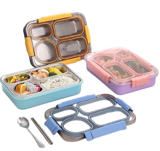 900ml Bento Lunch Box 4 Leakproof Compartments with Spoon Fork Chopsticks BPAFree Durable Stylish 3 Color Variants - Image 1