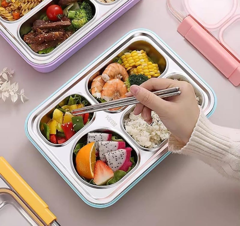 900ml Bento Lunch Box 4 Leakproof Compartments with Spoon Fork Chopsticks BPAFree Durable Stylish 3 Color Variants - Image 4