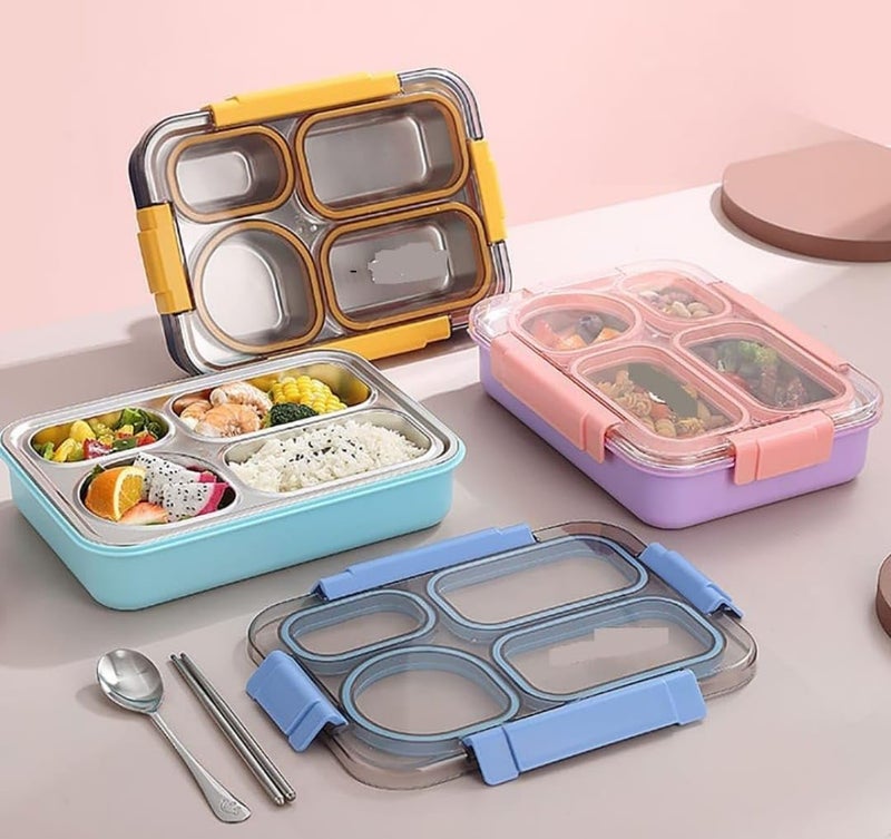 900ml Bento Lunch Box 4 Leakproof Compartments with Spoon Fork Chopsticks BPAFree Durable Stylish 3 Color Variants - Image 2