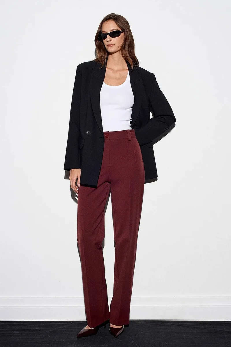 ديلفين DILVIN High-waist Straight-leg Pleated Trousers