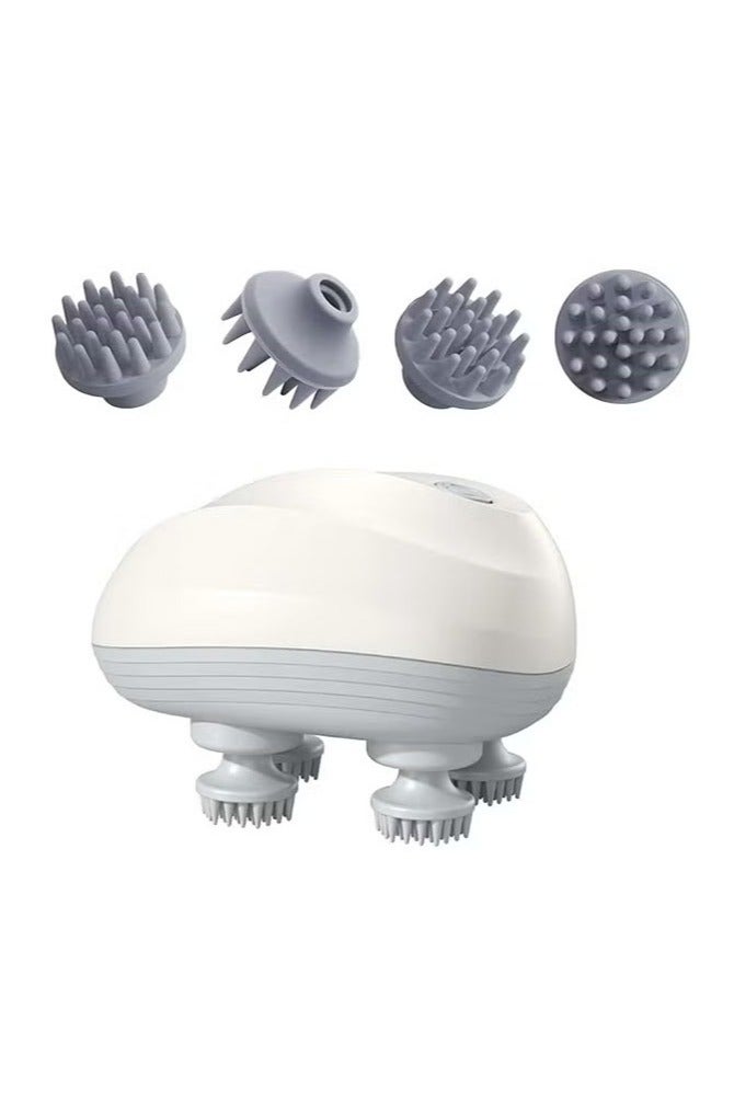 جهاز تدليك فروة الرأس الكهربائي متعدد الوظائف، جهاز تدليك الرأس المقاوم للماء مع 96 عقدة عجن قابلة لإعادة الشحن، جهاز خدش الرأس لنمو الشعر، جهاز الاسترخاء والتخلص من التوتر، هدايا مريحة للنساء والرجال (أبيض) - Image 1