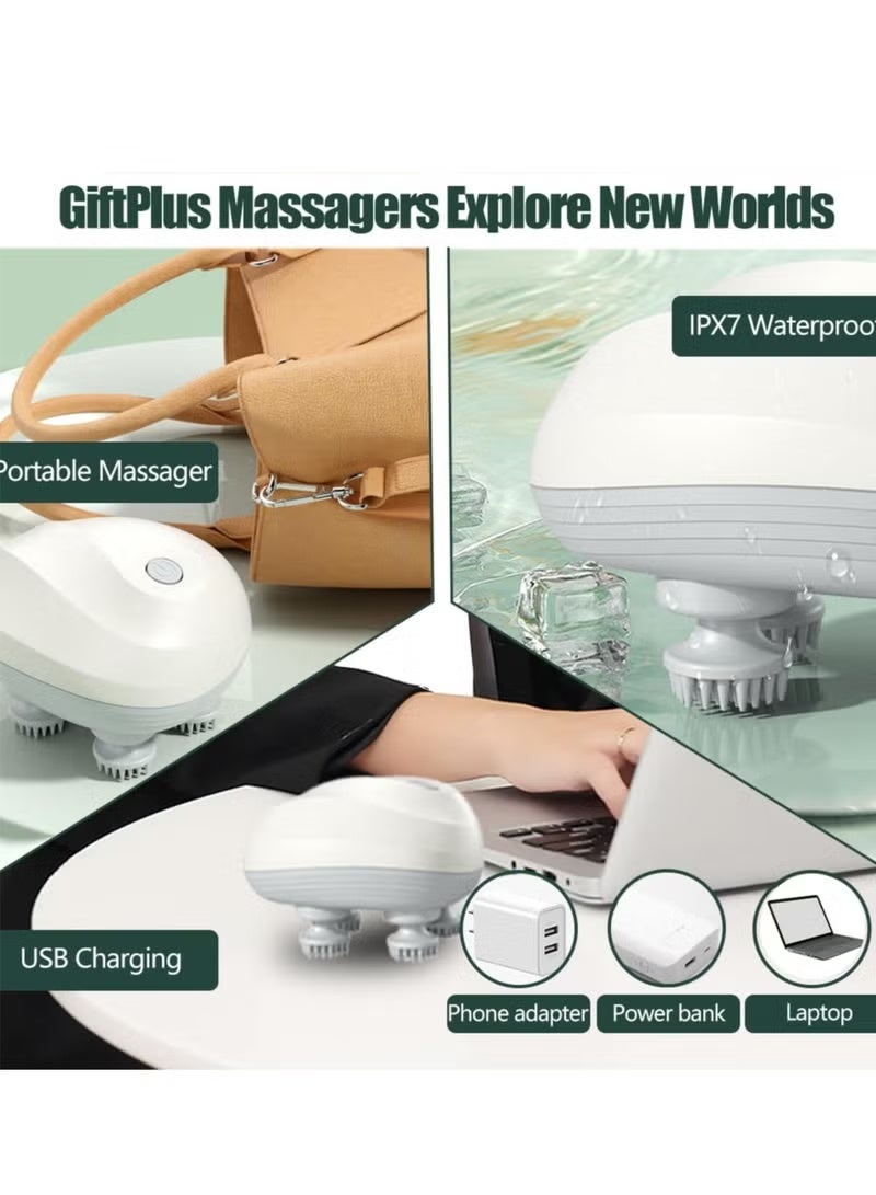 جهاز تدليك فروة الرأس الكهربائي متعدد الوظائف، جهاز تدليك الرأس المقاوم للماء مع 96 عقدة عجن قابلة لإعادة الشحن، جهاز خدش الرأس لنمو الشعر، جهاز الاسترخاء والتخلص من التوتر، هدايا مريحة للنساء والرجال (أبيض) - Image 4