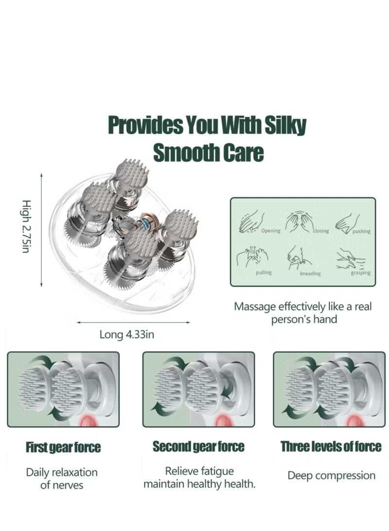 جهاز تدليك فروة الرأس الكهربائي متعدد الوظائف، جهاز تدليك الرأس المقاوم للماء مع 96 عقدة عجن قابلة لإعادة الشحن، جهاز خدش الرأس لنمو الشعر، جهاز الاسترخاء والتخلص من التوتر، هدايا مريحة للنساء والرجال (أبيض) - Image 3