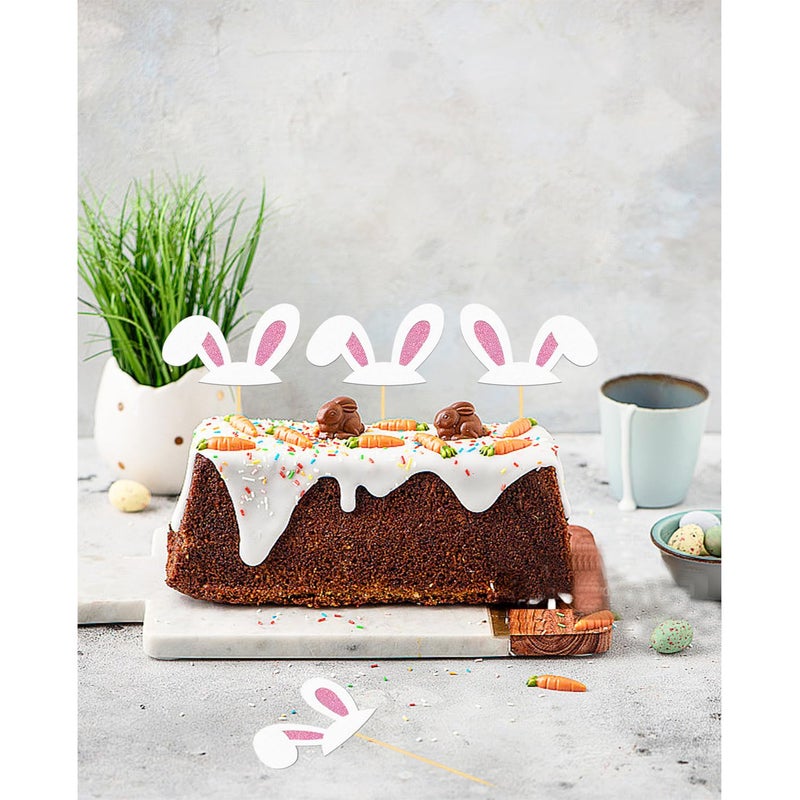Moitkptt 24Pcs Easter Bunny Ear Cupcake Toppers for Happy Easter Decorations  Easter Rabbit Ear Cake Topper for Easter Theme Birthday Baby Shower Party Supplies (Ear M) - Image 4