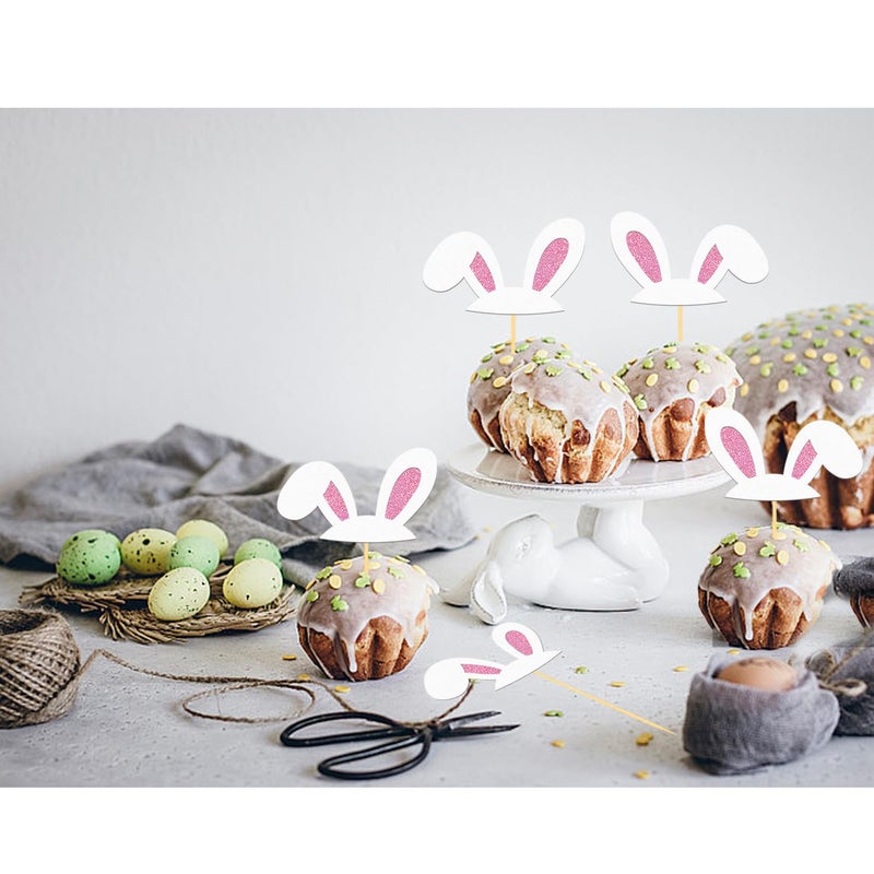 Moitkptt 24Pcs Easter Bunny Ear Cupcake Toppers for Happy Easter Decorations  Easter Rabbit Ear Cake Topper for Easter Theme Birthday Baby Shower Party Supplies (Ear M) - Image 5