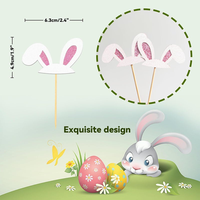 Moitkptt 24Pcs Easter Bunny Ear Cupcake Toppers for Happy Easter Decorations  Easter Rabbit Ear Cake Topper for Easter Theme Birthday Baby Shower Party Supplies (Ear M) - Image 2
