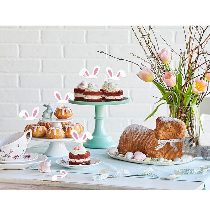 Moitkptt 24Pcs Easter Bunny Ear Cupcake Toppers for Happy Easter Decorations  Easter Rabbit Ear Cake Topper for Easter Theme Birthday Baby Shower Party Supplies (Ear M) - Image 3