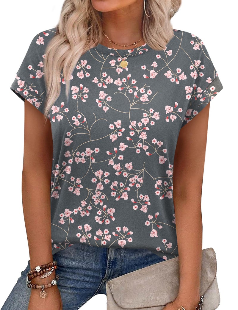 Alaroo Womens Summer Tops 2026 Trendy Tshirts Shirts Short Sleeve Beach Vacation Clothes Floral Flowy Boho Hawaiian Print 21 M - Image 1