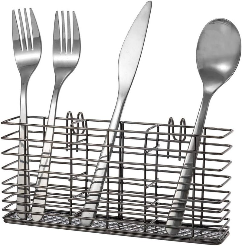 SANNO Cutlery Utensil Holder Silverware Organizer Stainless Steel Rack with Hooks Removable Drying Rack Silverware Holder Utensil Cutlery Basket Kitchen Dish Drainer Dish Drying Rack nickel - Image 1