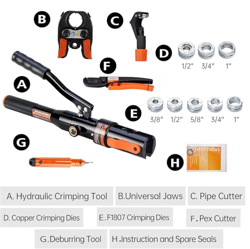 iGeelee Hydraulic Copper Press Tool, Pex Crimping Tool with 1/2", 3/4", 1" Dies for Copper Pipe Fitting & 3/8"-1" Dies for ASTM F1807 Pex Copper Rings, Heavy Duty HT-1950E - Image 3
