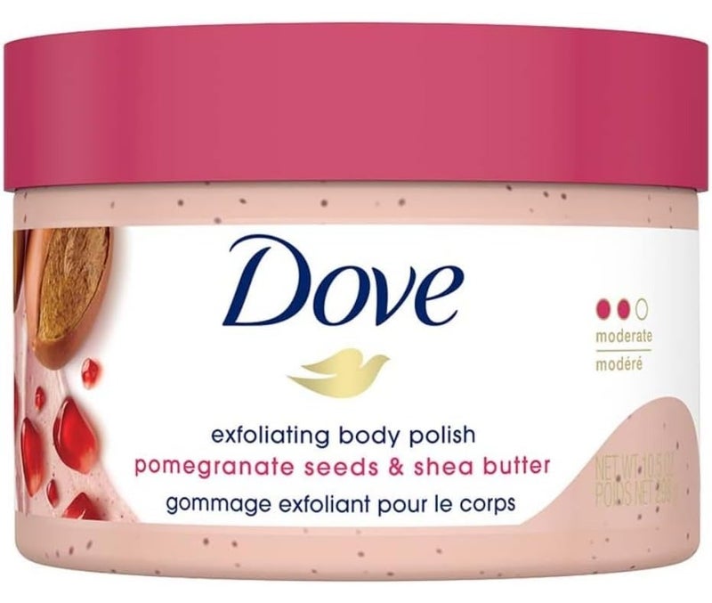 Dove Body Exfoliating Scrub, Moisturizing Shea Butter and Pomegranate Seeds ,298gm - Image 1