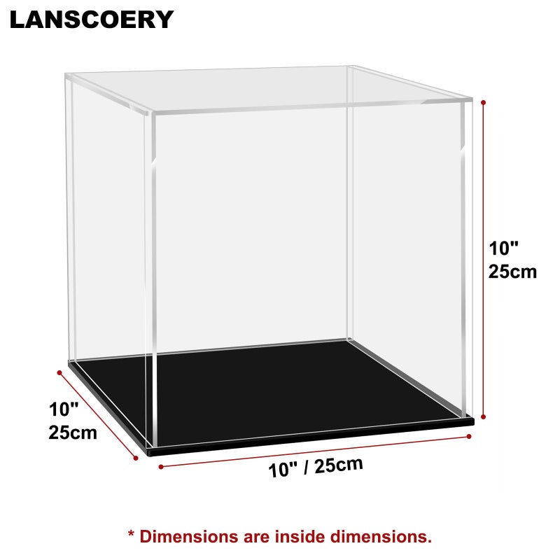 LANSCOERY Acrylic Display Case, Assemble Showcase Display Box for Collectibles, with Dustproof & Seamless Display Design, 10x10x10inch Black Base - Image 5