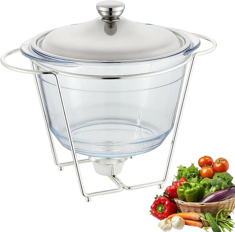 Chafing Dish Set, Stainless Steel Buffet Warmer with Tray and Glass Baking Dish for Parties, Birthdays, and Weddings, Silver - Image 1
