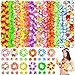 Eunvabir 96 Pcs Hawaiian Leis for Luau Party Decorations Tropical Themed Silk Hawaiian Flowers Leis Bulk Necklace Headband Wristband for Summer Beach Birthday Vacation Hula Dance Party Favors Supplies Decor - Image 4