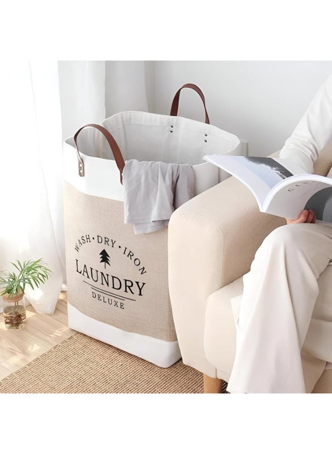 Deluxe Laundry Basket with Leather Handles Foldable Storage Bag for Clothes and Sheets Thick Linen, Lightweight to Carry Modern Graphics High Quality 1 Piece - Image 1