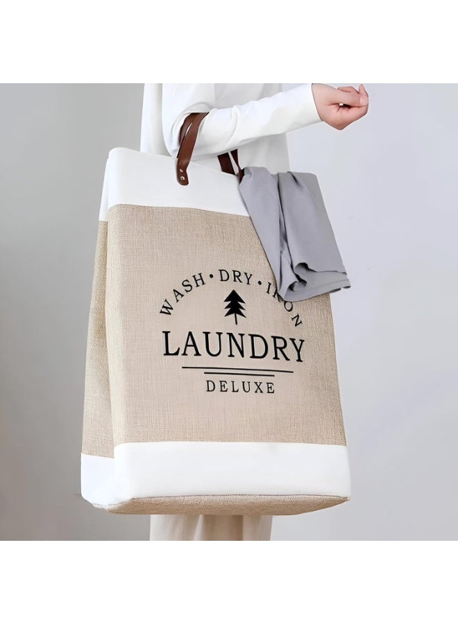 Deluxe Laundry Basket with Leather Handles Foldable Storage Bag for Clothes and Sheets Thick Linen, Lightweight to Carry Modern Graphics High Quality 1 Piece - Image 2