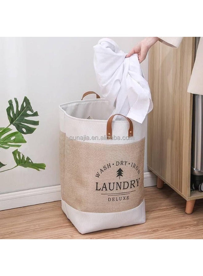 Deluxe Laundry Basket with Leather Handles Foldable Storage Bag for Clothes and Sheets Thick Linen, Lightweight to Carry Modern Graphics High Quality 1 Piece - Image 3