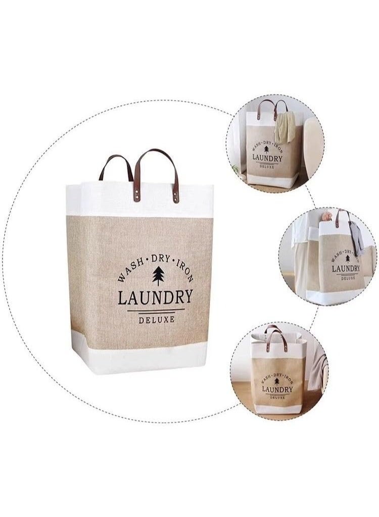 Deluxe Laundry Basket with Leather Handles Foldable Storage Bag for Clothes and Sheets Thick Linen, Lightweight to Carry Modern Graphics High Quality 1 Piece - Image 4