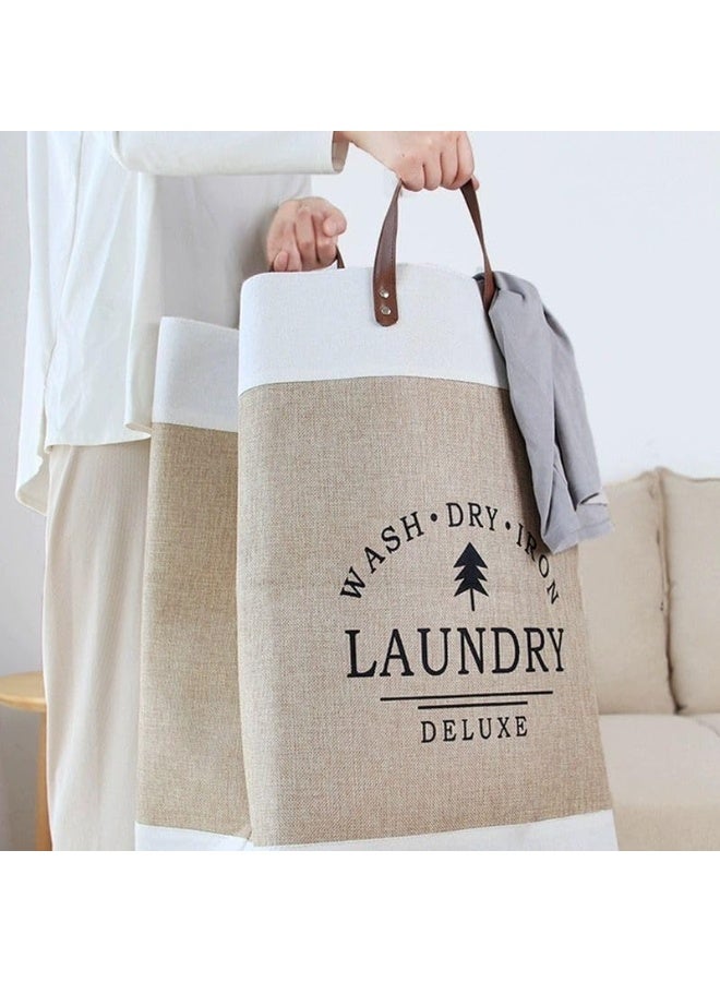 Deluxe Laundry Basket with Leather Handles Foldable Storage Bag for Clothes and Sheets Thick Linen, Lightweight to Carry Modern Graphics High Quality 1 Piece - Image 5