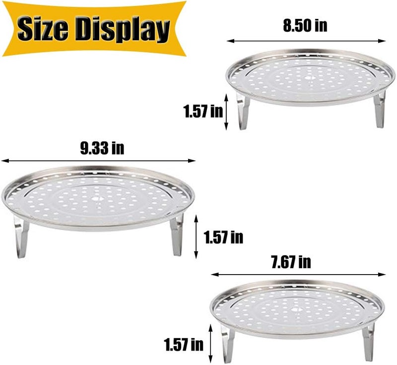 NRDBEEEC NRDBEEE Round Stainless Steel Rack 7.6" 8.5" 9.33" Inch Diameter Steaming Stand Canner Canning Racks Steamer Insert Stock Pot Steaming Tray Stand Pressure Cooker Cooking Toast Bread Salad (3 Pack) - Image 2