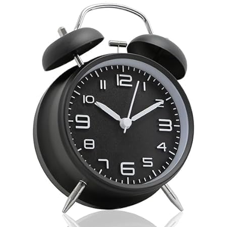 CVD CVD Analog Vintage Alarm Clock Twin Bell With Night Backlight Function And Silent Motion Metal Frame High Volume Bedside Luminous Alarm For Students BedroomOffice Black Midnight 56 Cm - Image 1
