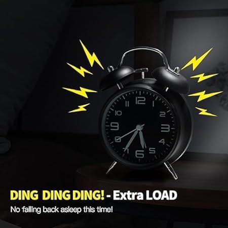 CVD CVD Analog Vintage Alarm Clock Twin Bell With Night Backlight Function And Silent Motion Metal Frame High Volume Bedside Luminous Alarm For Students BedroomOffice Black Midnight 56 Cm - Image 4