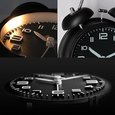 CVD CVD Analog Vintage Alarm Clock Twin Bell With Night Backlight Function And Silent Motion Metal Frame High Volume Bedside Luminous Alarm For Students BedroomOffice Black Midnight 56 Cm - Image 2