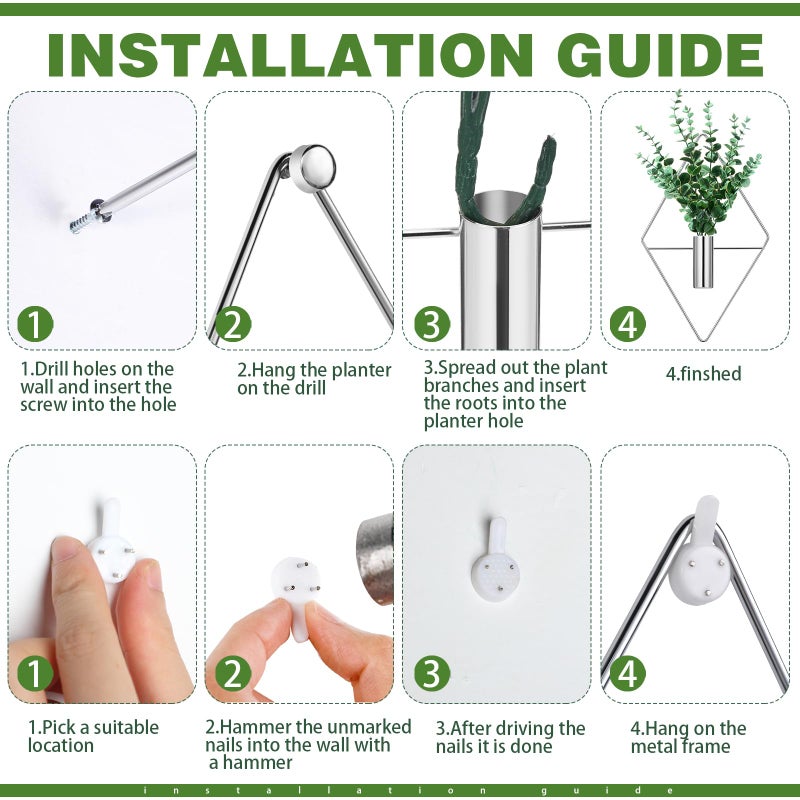 Canlierr 2 Pieces Wall Decor Hanging Planters with Artificial Plants Metal Hanging Vase Indoor Plants Holder Modern Boho Wall Art for Bathroom Bedroom Living Room Decor(Silver, Eucalyptus) - Image 3