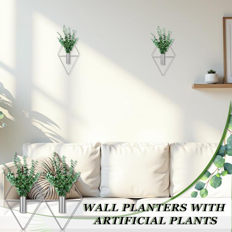 Canlierr 2 Pieces Wall Decor Hanging Planters with Artificial Plants Metal Hanging Vase Indoor Plants Holder Modern Boho Wall Art for Bathroom Bedroom Living Room Decor(Silver, Eucalyptus) - Image 5