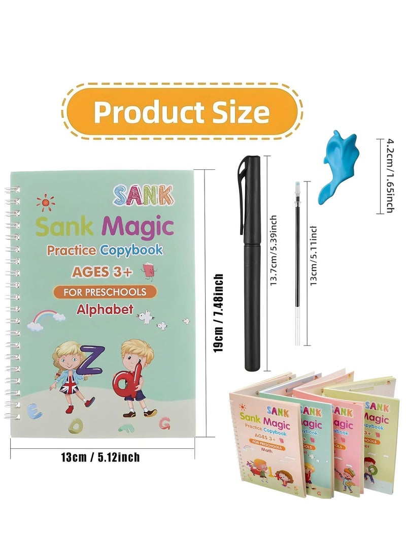 Magic Practice Copybook | Magic Ink Copybooks for Kids | Calligraphy Book Set | Reusable Handwriting Workbooks for Preschools | Grooves Template Design and Handwriting Aid Copybook (4pcs)