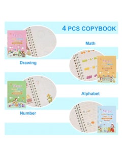 MAGIC VAULT Magic Practice Copybook | Magic Ink Copybooks for Kids | Calligraphy Book Set | Reusable Handwriting Workbooks for Preschools | Grooves Template Design and Handwriting Aid Copybook (4pcs)  - Image 3
