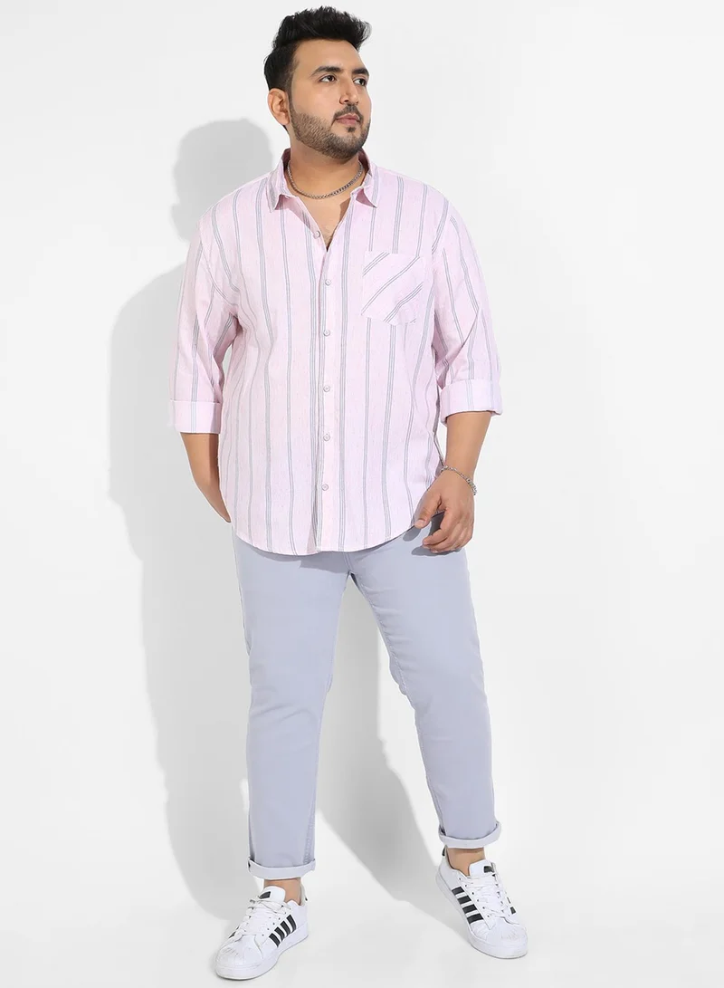Instafab Plus Instafab Plus Men's Pink Heathered Striped Shirt For Casual Wear | Spread Collar | Long Sleeve | Button Closure | Cotton Twill Blend Shirts Crafted With Comfort Fit For Everyday Wear