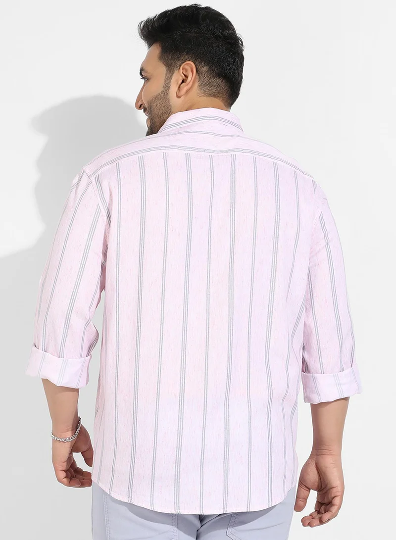 Instafab Plus Instafab Plus Men's Pink Heathered Striped Shirt For Casual Wear | Spread Collar | Long Sleeve | Button Closure | Cotton Twill Blend Shirts Crafted With Comfort Fit For Everyday Wear