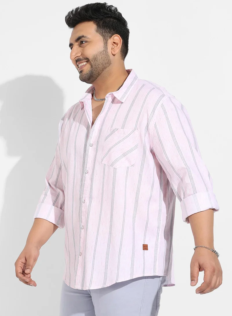 Instafab Plus Instafab Plus Men's Pink Heathered Striped Shirt For Casual Wear | Spread Collar | Long Sleeve | Button Closure | Cotton Twill Blend Shirts Crafted With Comfort Fit For Everyday Wear