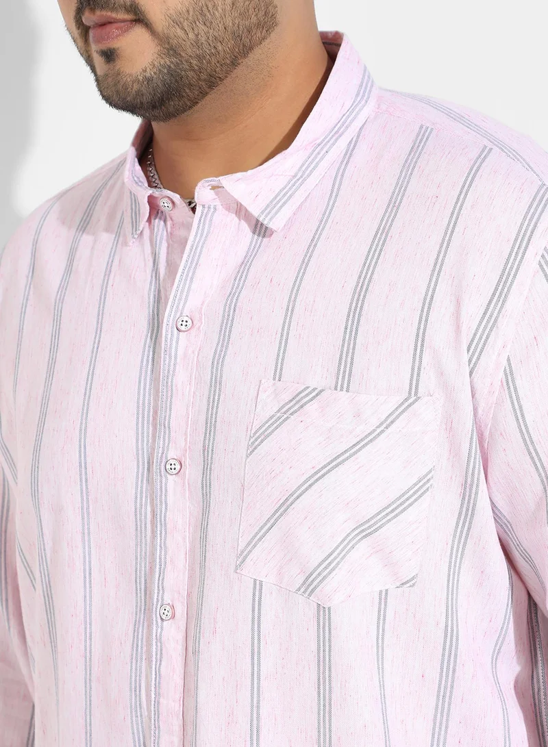 Instafab Plus Instafab Plus Men's Pink Heathered Striped Shirt For Casual Wear | Spread Collar | Long Sleeve | Button Closure | Cotton Twill Blend Shirts Crafted With Comfort Fit For Everyday Wear