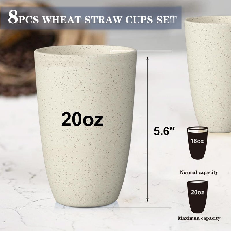 Homienly Cups for Kitchen Unbreakable Wheat Straw Cups 8 PCS Alternative to Plastic Cups Stackable Drinking Cup Reusable Dishwasher Safe Water Glasses with Beige Color 20 OZ - Image 2