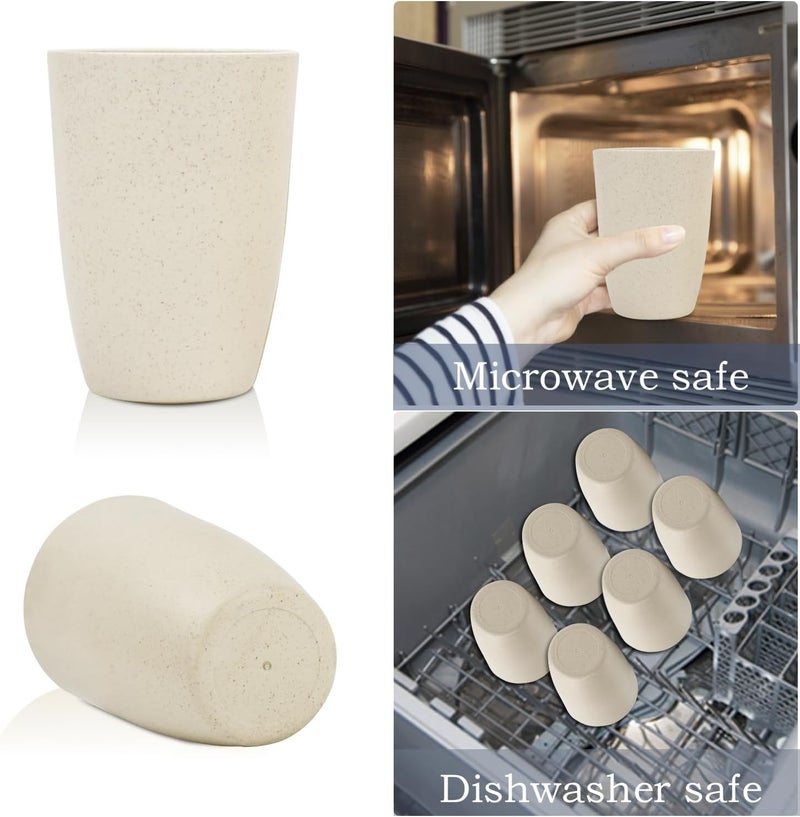 Homienly Cups for Kitchen Unbreakable Wheat Straw Cups 8 PCS Alternative to Plastic Cups Stackable Drinking Cup Reusable Dishwasher Safe Water Glasses with Beige Color 20 OZ - Image 4