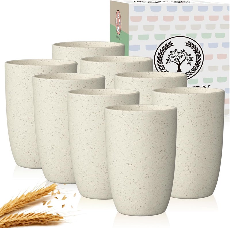 Homienly Cups for Kitchen Unbreakable Wheat Straw Cups 8 PCS Alternative to Plastic Cups Stackable Drinking Cup Reusable Dishwasher Safe Water Glasses with Beige Color 20 OZ - Image 1