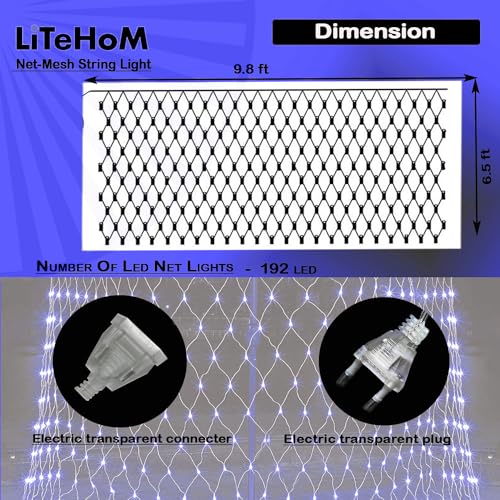 Litehom LED Net Mesh String Lights, 9.8Ft X 6.6Ft, 192 LEDs, Still Modes Diwali Decor with Diwali Lights for Home Decoration! LED Diwali Light, LED Lights for Home Decoration (3x2 Net Blue) - Image 2
