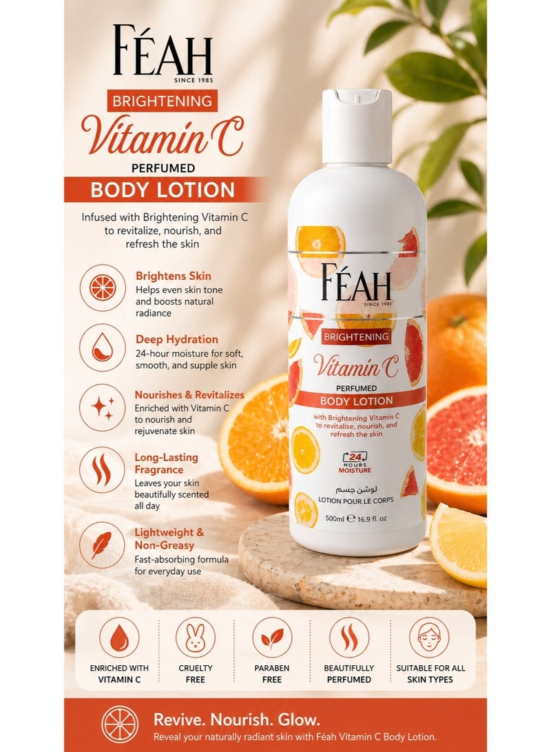 FEAH Vitamin C Body Lotion 500ML | Brightening & Hydrating Skin Moisturizer | Daily Nourishing Body Lotion for Radiant, Even-Tone & Smooth Skin - Image 2