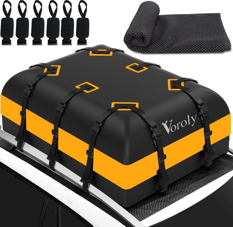 Voroly 21 Cubic feet Car Roof Bag Rooftop top Cargo Carrier Bag Waterproof for All Cars with/Without Rack, Includes Anti-Slip Mat, 10 Reinforced Straps, 6 Door Hooks (21 Cubic) - Image 1