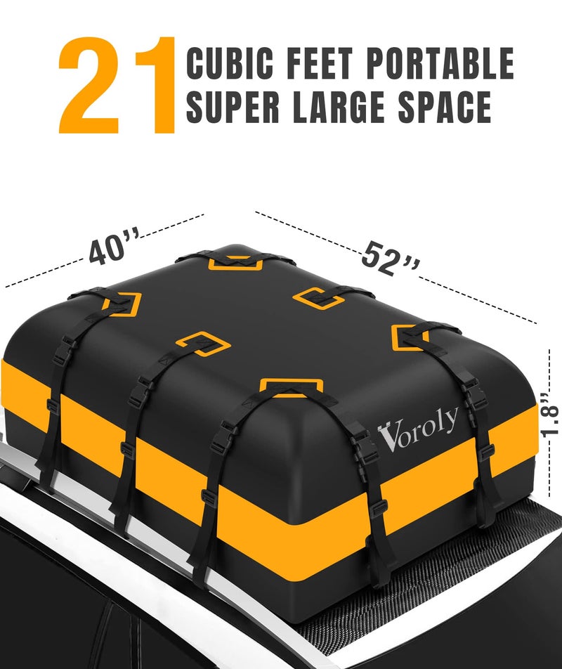 Voroly 21 Cubic feet Car Roof Bag Rooftop top Cargo Carrier Bag Waterproof for All Cars with/Without Rack, Includes Anti-Slip Mat, 10 Reinforced Straps, 6 Door Hooks (21 Cubic) - Image 2