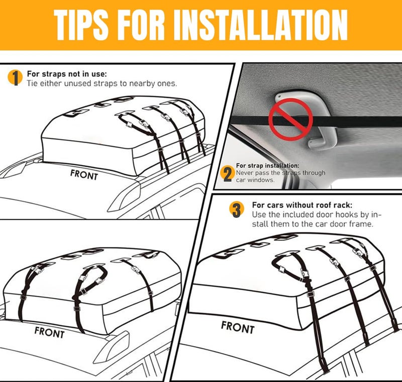Voroly 21 Cubic feet Car Roof Bag Rooftop top Cargo Carrier Bag Waterproof for All Cars with/Without Rack, Includes Anti-Slip Mat, 10 Reinforced Straps, 6 Door Hooks (21 Cubic) - Image 5