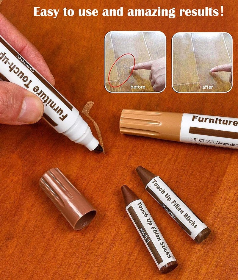 Lifreer Furniture Markers Touch Up, Lifreer 21 Pcs Wood Filler Floor Scratch Repair Kits, Wood Markers and Wax Stick with Sharpener Kit for Funiture Repair,Floor Scratch - Image 2