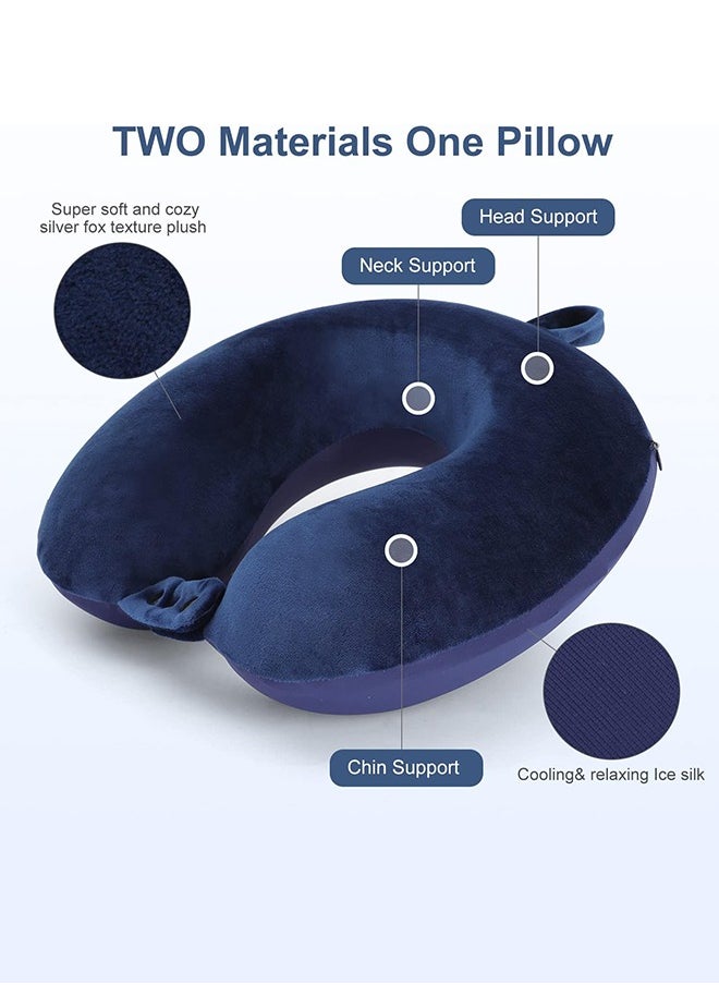 joyzzz - Travel Neck Pillow, Best Memory Foam Airplane Pillow for Head Support Soft Adjustable Pillow for Plane, Car or Home Recliner Use (Blue) - Image 1