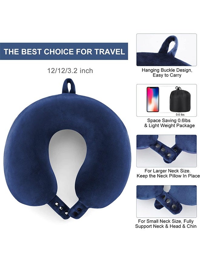 joyzzz - Travel Neck Pillow, Best Memory Foam Airplane Pillow for Head Support Soft Adjustable Pillow for Plane, Car or Home Recliner Use (Blue) - Image 1